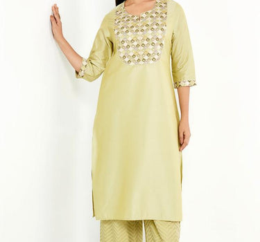 Embellished Blended Round Neck Women's Kurta