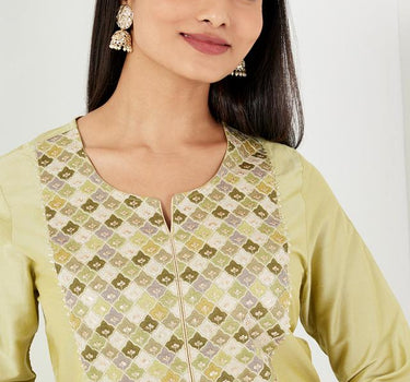 Embellished Blended Round Neck Women's Kurta