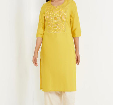 Embellished Blended Round Neck Women's Kurta