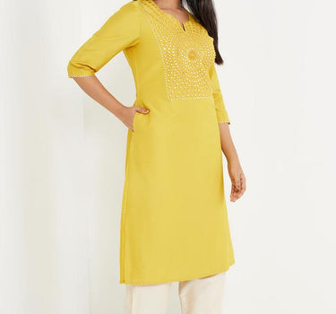 Embellished Blended Round Neck Women's Kurta