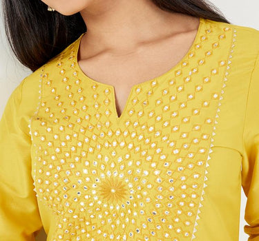 Embellished Blended Round Neck Women's Kurta