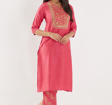 Embroidered Blended Fabric Regular Fit Women's Long Kurta