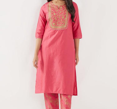 Embroidered Blended Fabric Regular Fit Women's Long Kurta