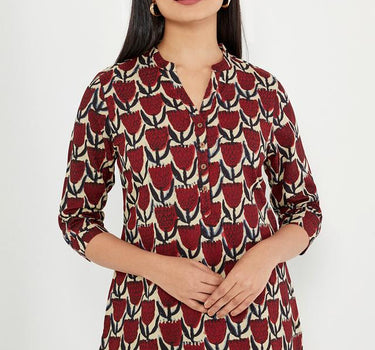 Printed Rayon Collared Women's Kurti