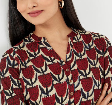 Printed Rayon Collared Women's Kurti