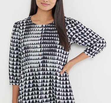 Geometric Print Rayon Round Neck Women's Top