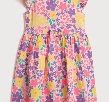 Floral Cotton Round Neck Girls Casual Wear Dress