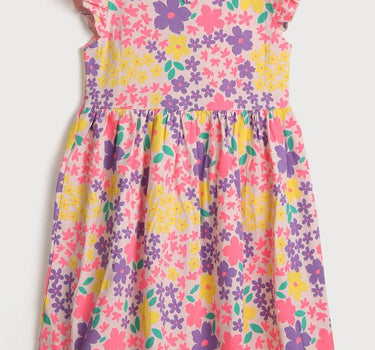 Floral Cotton Round Neck Girls Casual Wear Dress