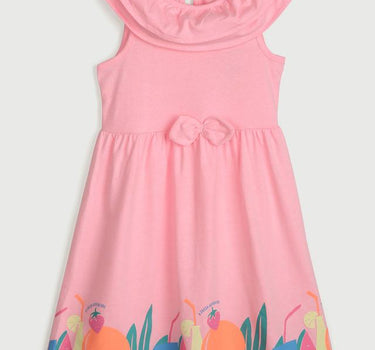 Printed Cotton Round Neck Girls Casual Wear Dress