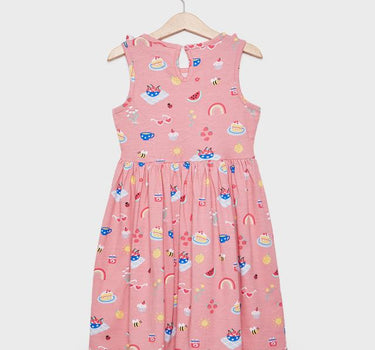 Printed Cotton Round Neck Girls Casual Wear Dress