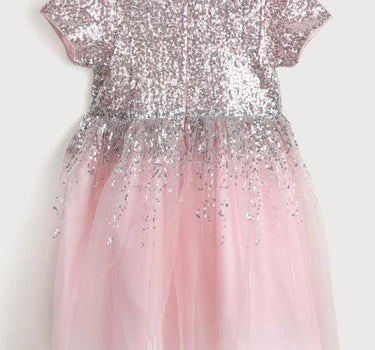 Sequinned Polyester Round Neck Girls Festive Wear Dress