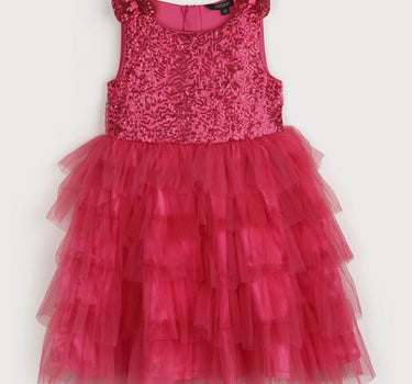 Sequinned Polyester Round Neck Girls Festive Wear Dress