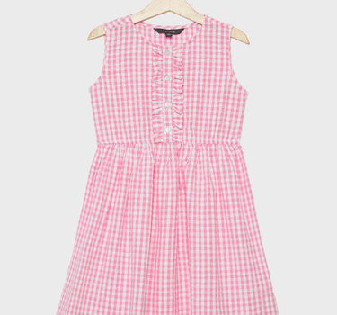 Checks Cotton Regular Fit Girls Frock