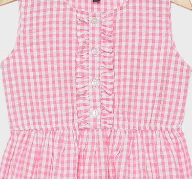 Checks Cotton Regular Fit Girls Frock