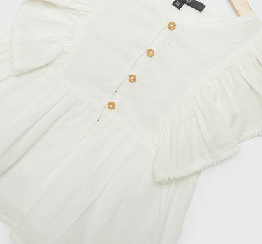 Schiffli Cotton Round Neck Girls Top