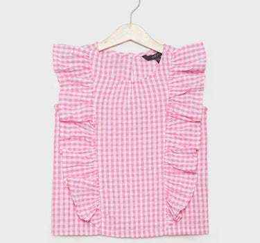 Checks Cotton Round Neck Girls Top