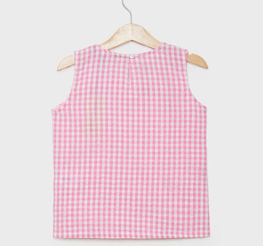 Checks Cotton Round Neck Girls Top