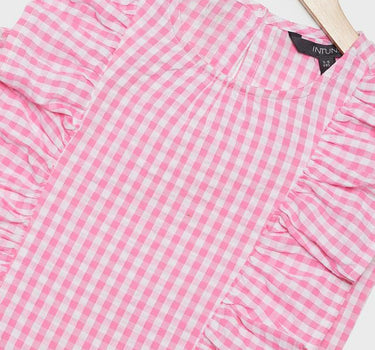 Checks Cotton Round Neck Girls Top