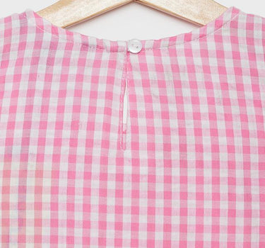 Checks Cotton Round Neck Girls Top