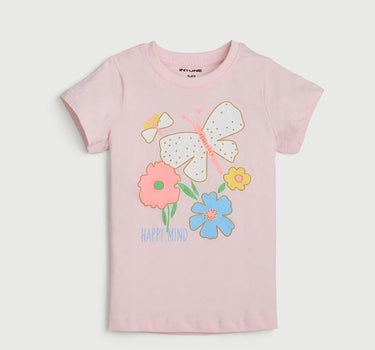 Graphic Print Cotton Regular Fit Girls T-Shirt