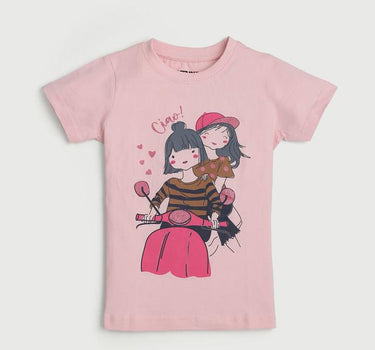 Graphic Print Cotton Round Neck Girls T-Shirt