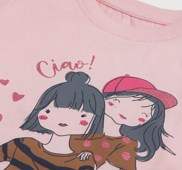 Graphic Print Cotton Round Neck Girls T-Shirt