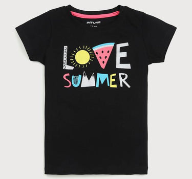 Typographic Cotton Round Neck Girls T-Shirt