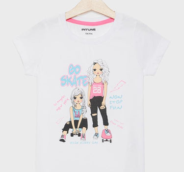 Printed Cotton Round Neck Girls T-Shirt