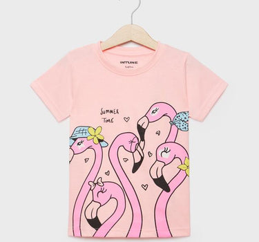 Printed Cotton Round Neck Girls T-Shirt