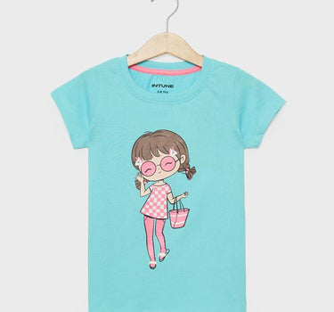 Printed Cotton Round Neck Girls T-Shirt