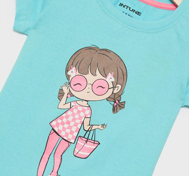 Printed Cotton Round Neck Girls T-Shirt