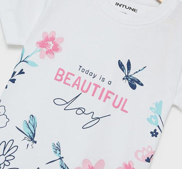 Printed Cotton Round Neck Girls T-Shirt