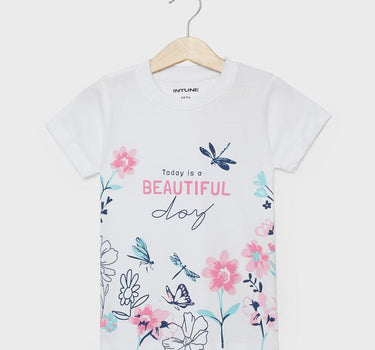 Printed Cotton Round Neck Girls T-Shirt