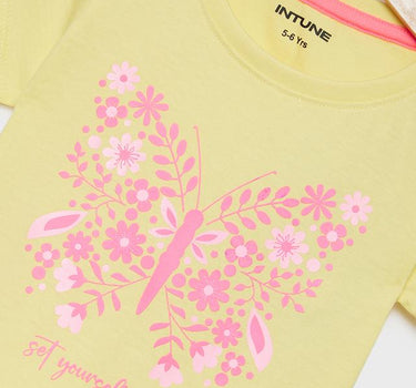 Printed Cotton Round Neck Girls T-Shirt