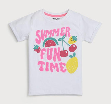 Graphic Print Cotton Round Neck Girls T-Shirt