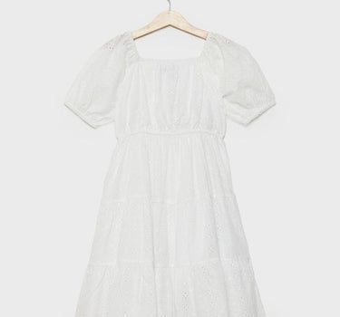 Textured Cotton Blend Regular Fit Girls Dress