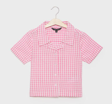 Checks Cotton Collared Girls Top