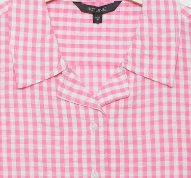 Checks Cotton Collared Girls Top