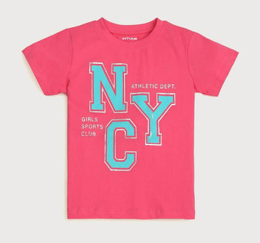 Typographic Cotton Round Neck Girls T-Shirt