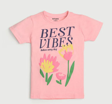 Graphic Print Cotton Round Neck Girls T-Shirt