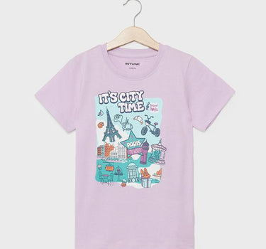 Printed Cotton Round Neck Girls T-Shirt