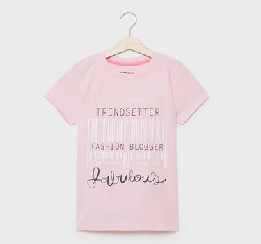 Printed Cotton Round Neck Girls T-Shirt