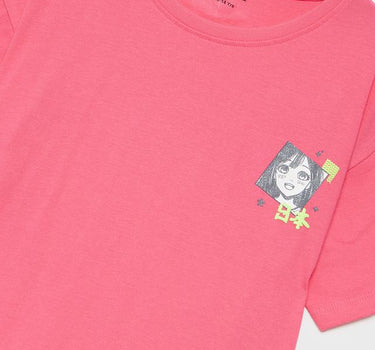 Printed Cotton Round Neck Girls T-Shirt