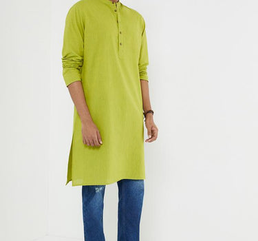 Solid Cotton Collared Men's Festive Wear Kurta