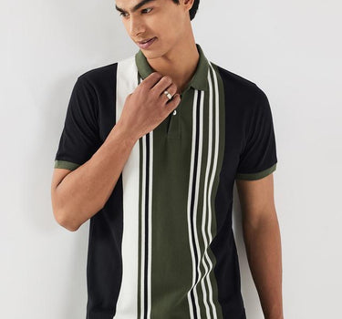 Stripes Cotton Blend Collared Men's T-Shirt