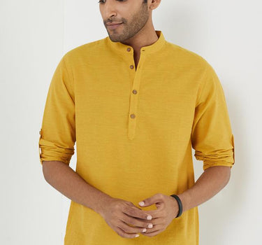 Solid Cotton Collared Men's Festive Wear Kurta