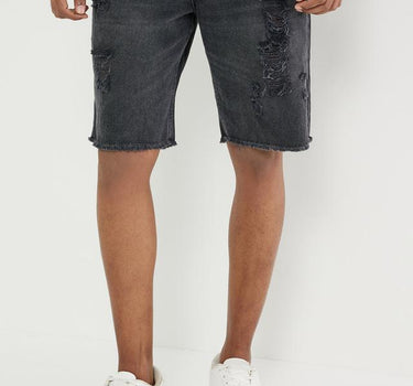 Solid Cotton Blend Button Men's Shorts