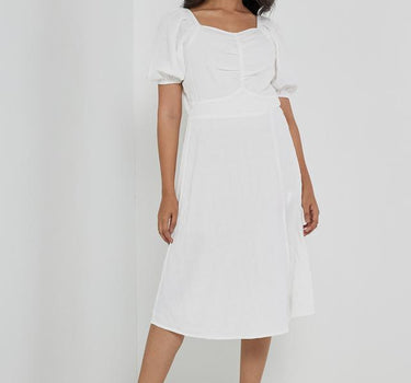 Textured Sweetheart Neck Cotton Women's Knee Length Dress