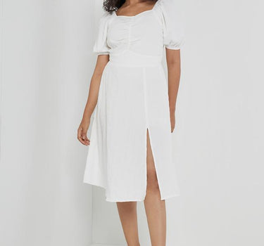 Textured Sweetheart Neck Cotton Women's Knee Length Dress