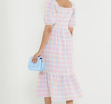 Checks Square Neck Cotton Women's Calf Length Dress